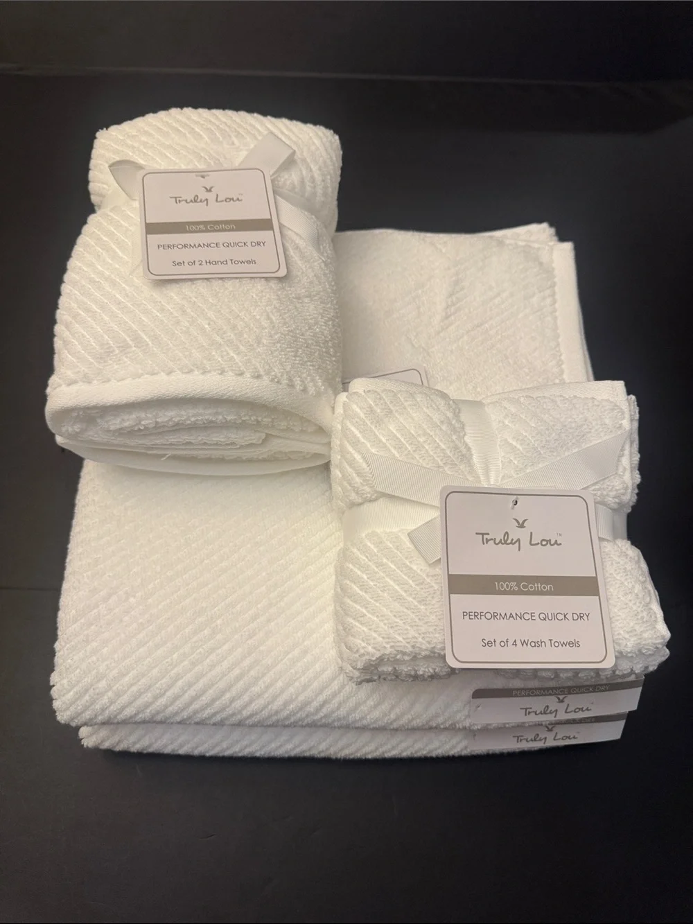 8pc TRULY LOU Performance Quick Dry Textured Cotton Bath Towel Set - White